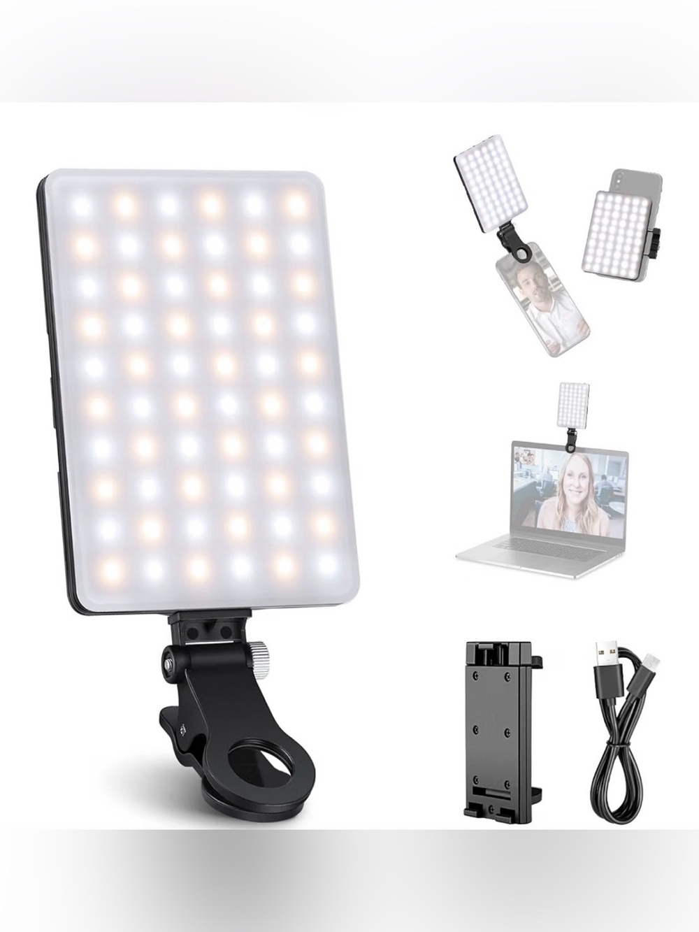 Selfie Light for Phone with Front & Back Clip
60 LED, Rechargeable